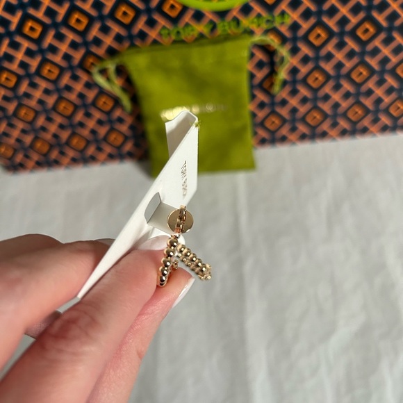 Tory Burch Beaded Small Hoop Earrings Huggie Earrings Gold - Picture 2 of 6